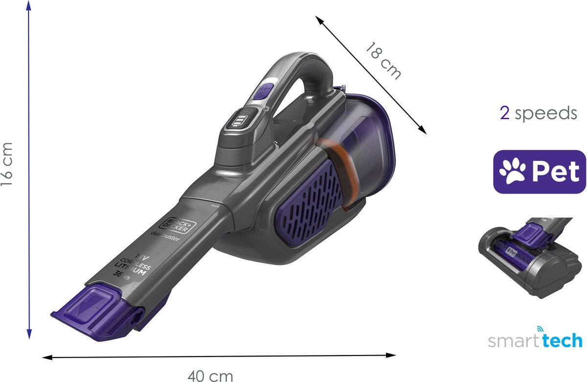 BLACK+DECKER 18V 2.0Ah (36Wh) PET Kruimeldief, gemotoriseerde borstel voor dierenhaar - BHHV520BFP-QW - afbeelding 2