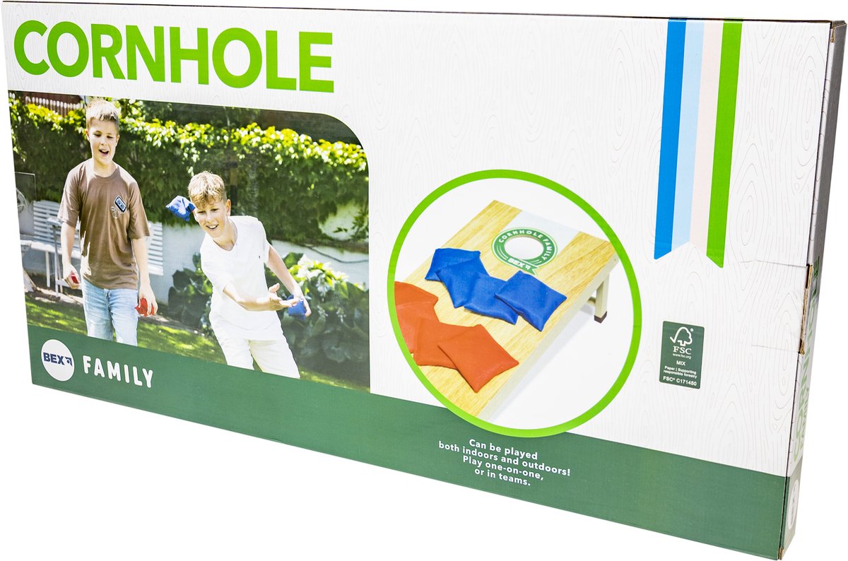 Bex Cornhole Family – Amerikaans Werpspel – Bean Bag Spel – Compacte Cornhole Set Met 1 Speelbord (60x30x7 cm) – Inclusief 8 Pittenzakken – Vanaf 8 Jaar - afbeelding 2