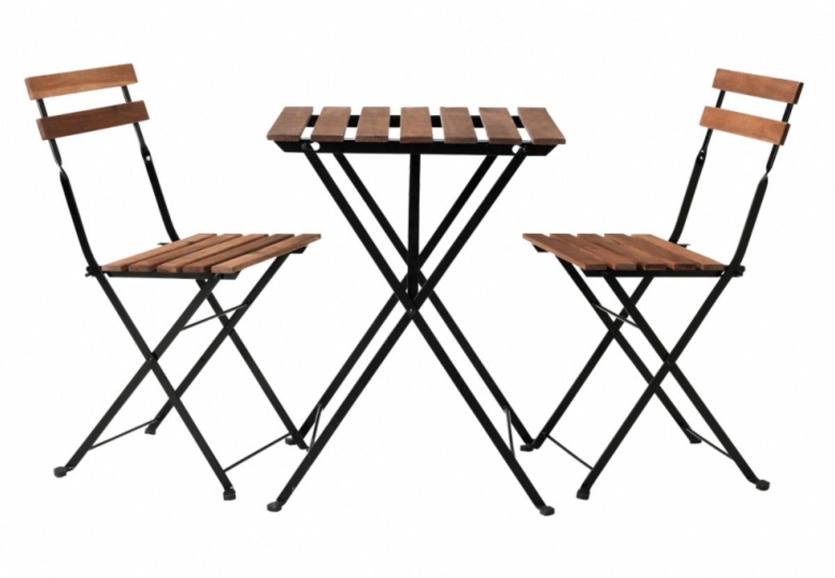 3-Delige Bistroset - Acaciahout / Metaal - 2 Tuinstoelen & 1 Tuintafel - Tuinset 2 persoons - Inklapbaar - afbeelding 1