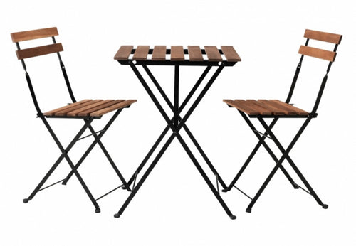 3-Delige Bistroset - Acaciahout / Metaal - 2 Tuinstoelen & 1 Tuintafel - Tuinset 2 persoons - Inklapbaar - afbeelding 1