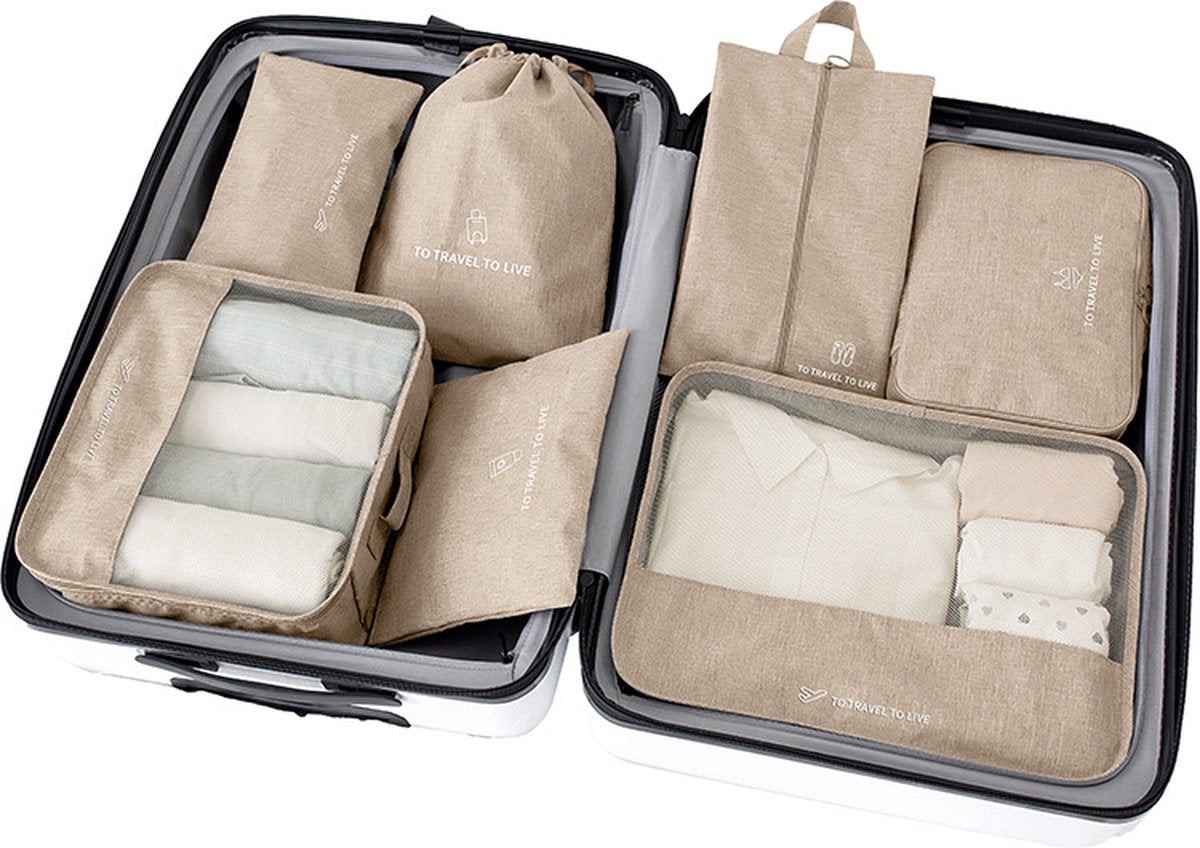 Packing cubes set 7-delig - organizer voor koffer en backpack - beige - afbeelding 1
