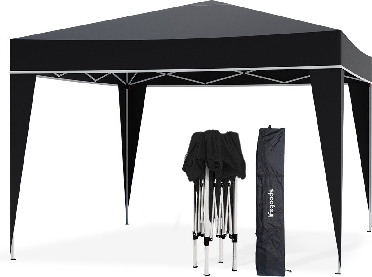 LifeGoods Partytent - Opvouwbaar - 3x3 m - Easy Up - Paviljoen - Vouwtent - Met Draagtas - Zwart - afbeelding 1