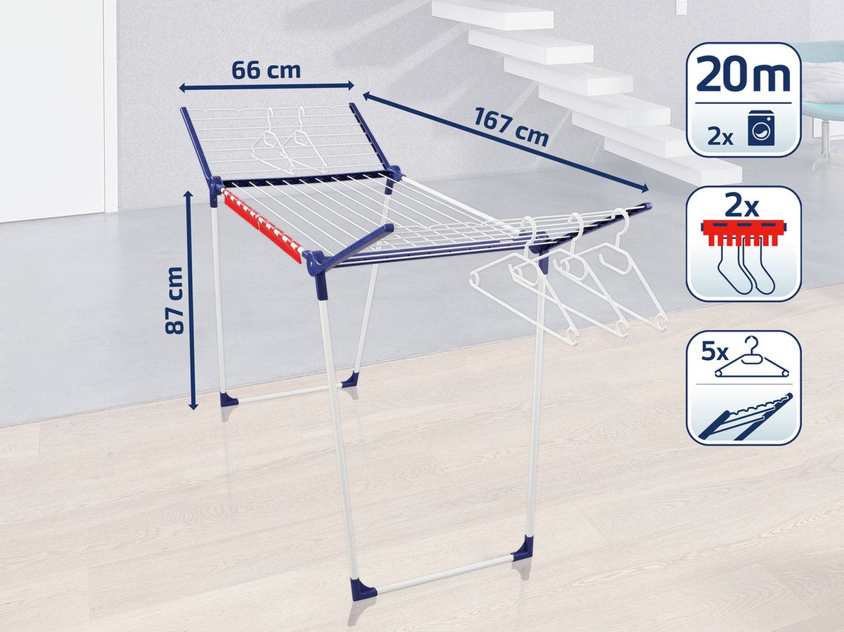 Leifheit droogrek Pegasus 200 Solid - 20 m drooglengte incl. houders voor klein wasgoed - afbeelding 5