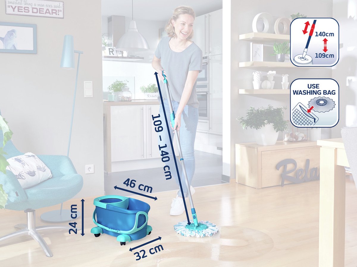 Leifheit Clean Twist Disc Mop Ergo - compleet dweilsysteem met wieltjes - 6 liter - afbeelding 3