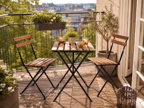 3-Delige Bistroset - Acaciahout / Metaal - 2 Tuinstoelen & 1 Tuintafel - Tuinset 2 persoons - Inklapbaar - afbeelding 2