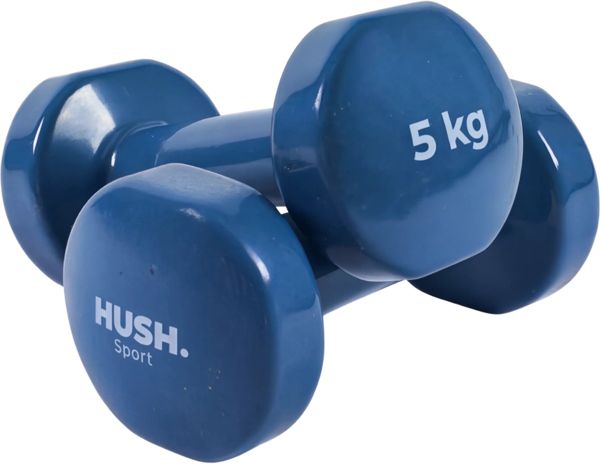 HUSH Sport - Dumbbells set 2 x 5 kg donkerblauw - vinyl coating met antislip grip - gietijzer - afbeelding 1