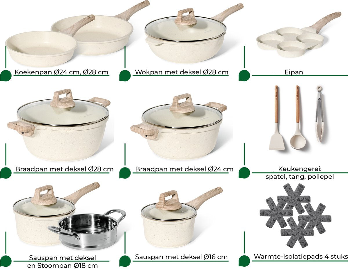 21-delige pannenset antiaanbaklaag in beige graniet - afbeelding 4