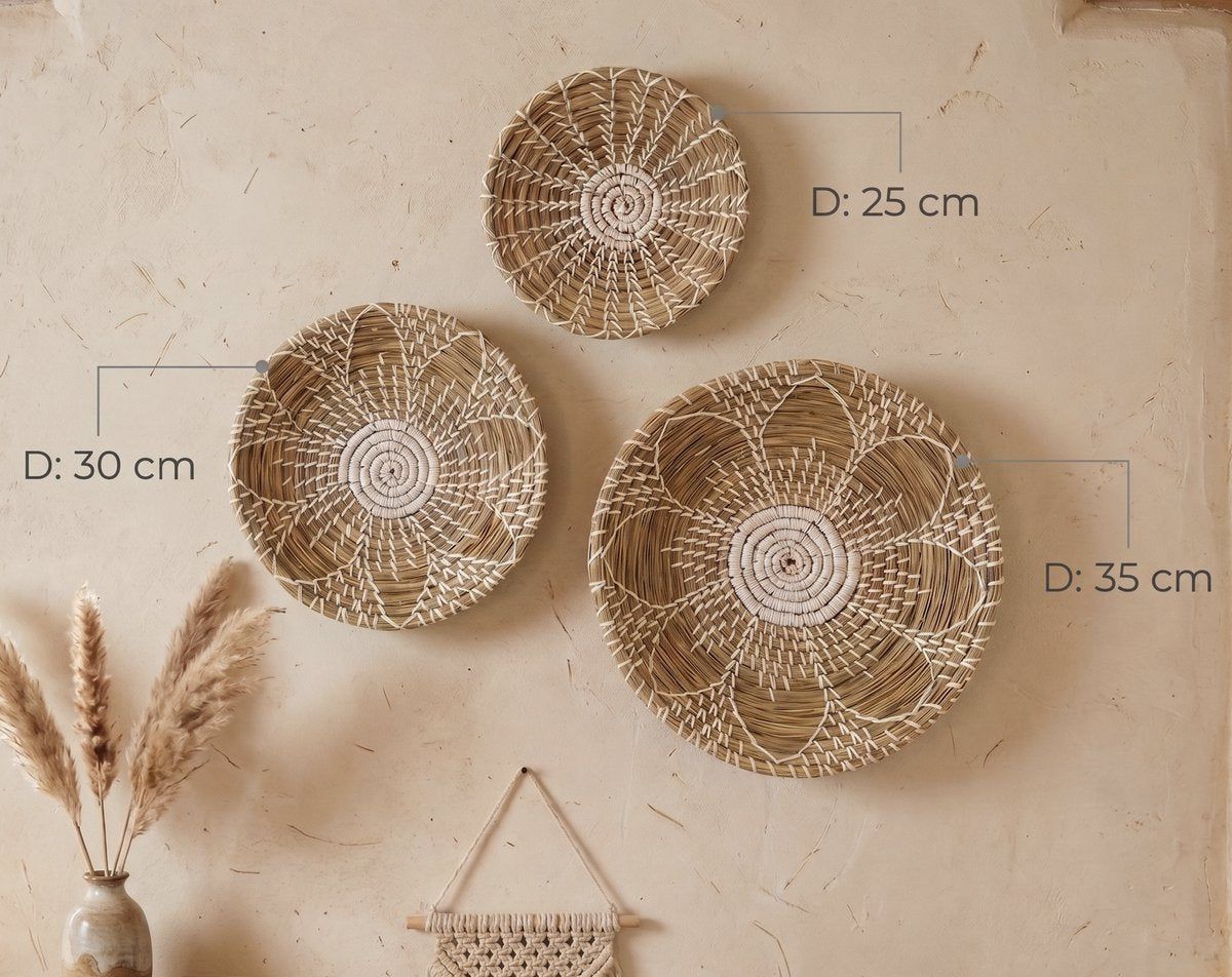 StudioBoho - Set van 3 Gevlochten Zeegras Wandschalen (Ø35, 30, 25cm) - afbeelding 5