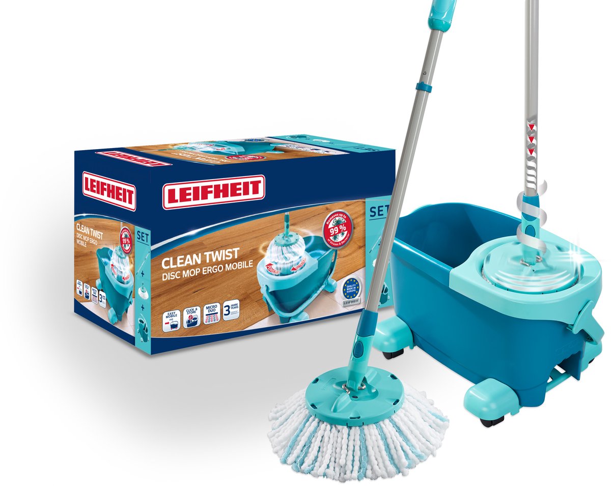 Leifheit Clean Twist Disc Mop Ergo - compleet dweilsysteem met wieltjes - 6 liter - afbeelding 1