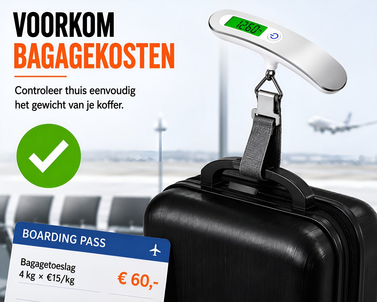 Kofferweegschaal - Bagageweegschaal - Hangweegschaal, bagageweger tot 50 kg - Digitaal - Inclusief batterij - afbeelding 2