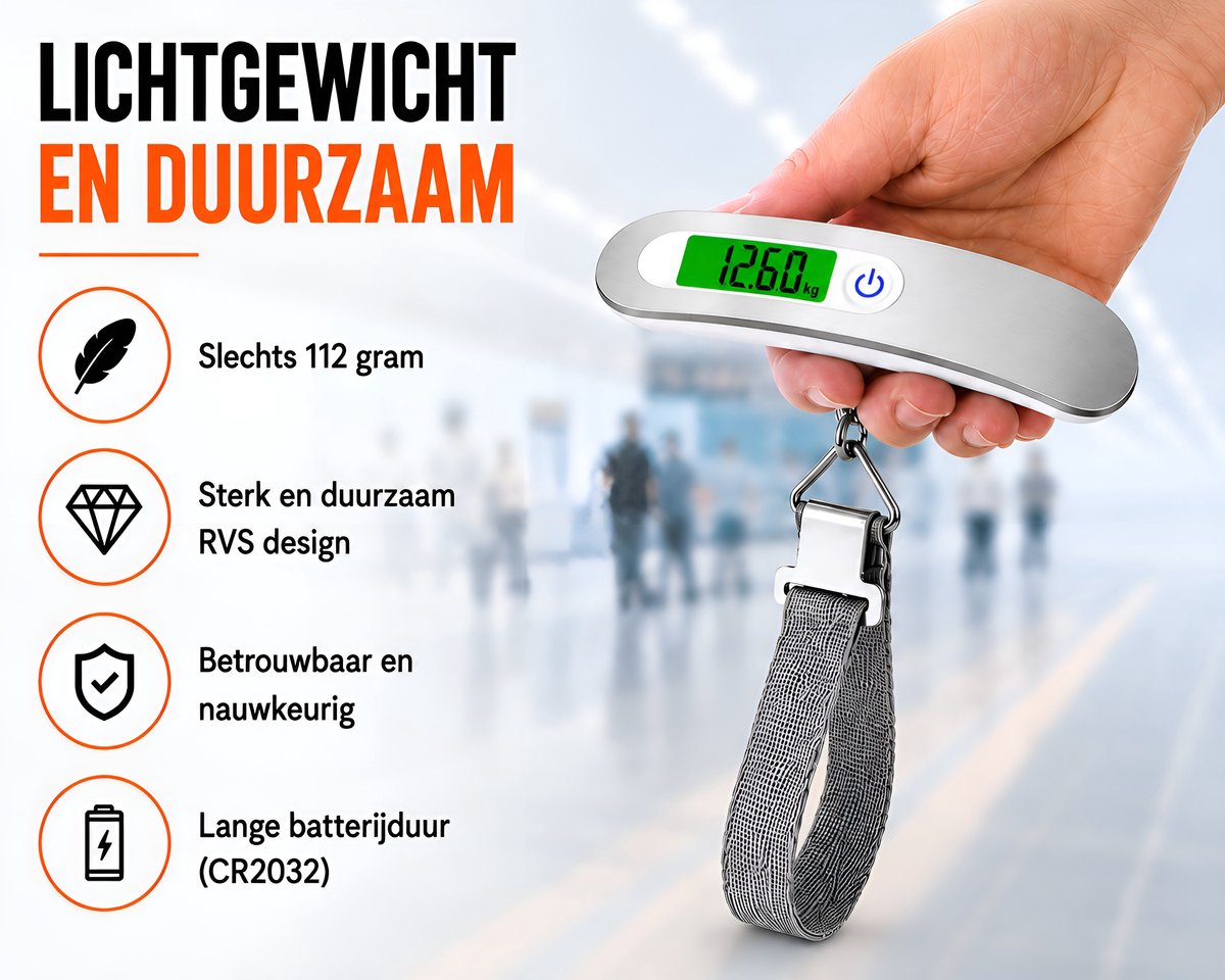 Kofferweegschaal - Bagageweegschaal - Hangweegschaal, bagageweger tot 50 kg - Digitaal - Inclusief batterij - afbeelding 4