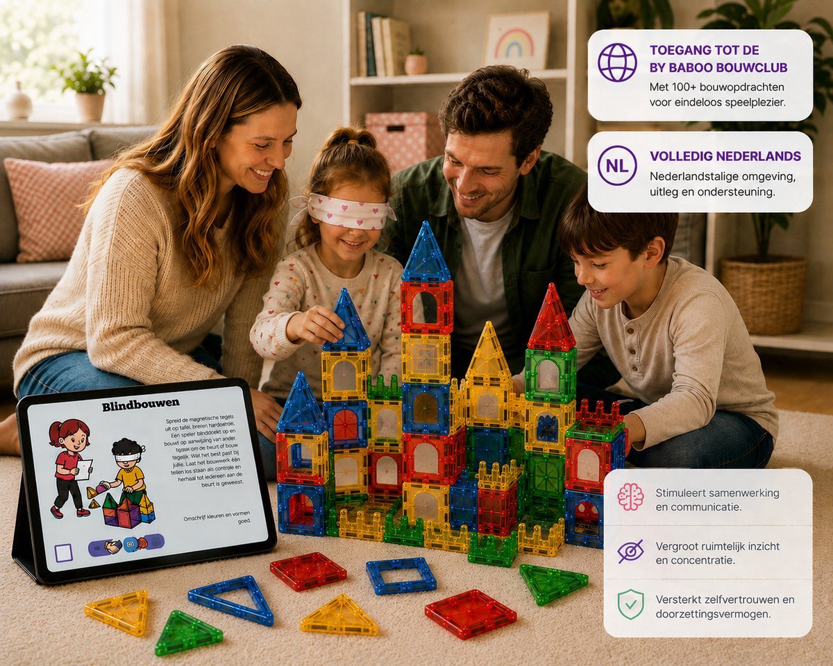 By Baboo® Magnetic Tiles 100 stuks + Bouwclub toegang - Magnetische Tegels Speelgoed Blokken - Magna Magnetisch Cadeau Jongens Meisjes Constructie - Montessori Mind Educatief Kinderspeelgoed 3 Jaar, 4 jaar, 5 jaar, 6 jaar, 7 jaar, 8 jaar, 9 jaar - afbeelding 4