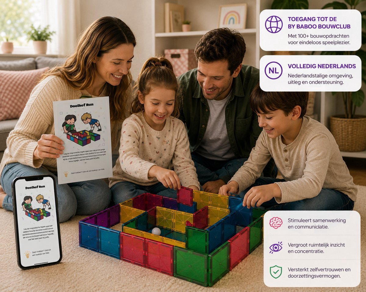By Baboo® Magnetic Tiles 100 stuks + Bouwclub toegang - Magnetische Tegels Speelgoed Blokken - Magna Magnetisch Cadeau Jongens Meisjes Constructie - Montessori Mind Educatief Kinderspeelgoed 3 Jaar, 4 jaar, 5 jaar, 6 jaar, 7 jaar, 8 jaar, 9 jaar - afbeelding 3