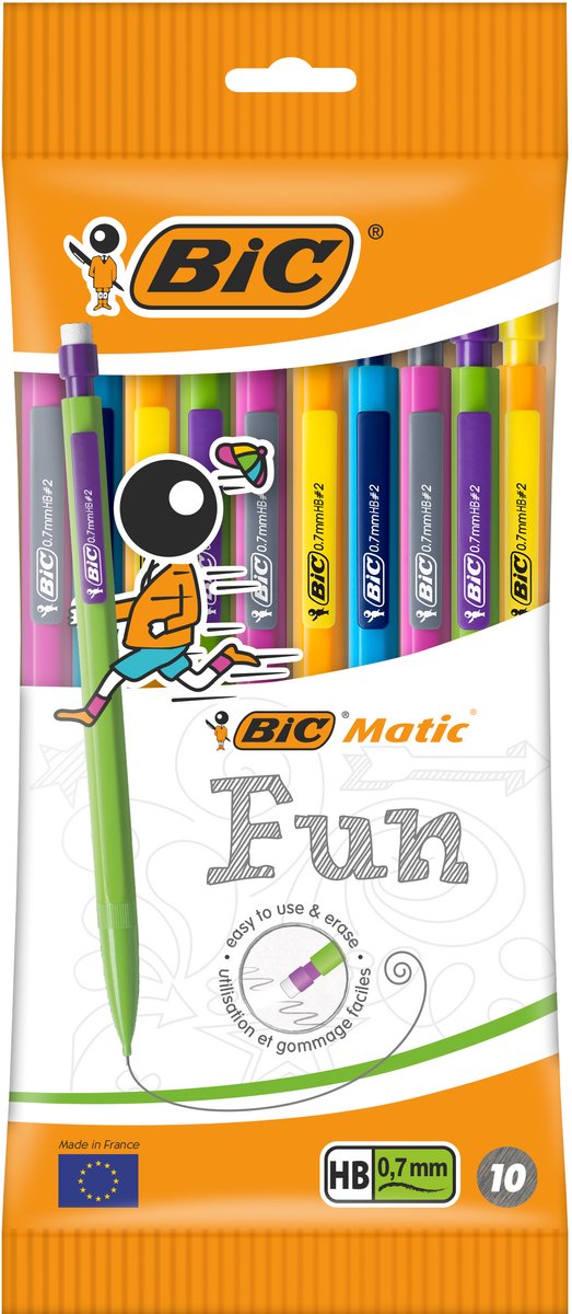 BIC Matic Fun - Vulpotlood met gum - HB Potlood 0.7 mm - 10 Stuks - afbeelding 1