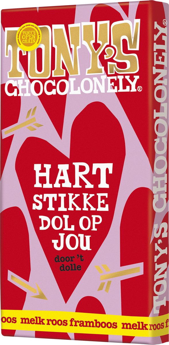 Tony's Chocolonely Lief chocoladereep - Chocoladecadeau- Melk Roos Framboos - Hart - 180 gram - afbeelding 3