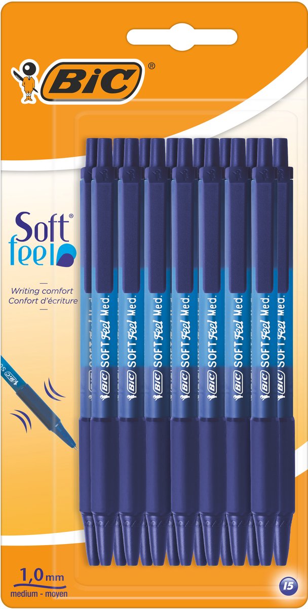 BIC Soft Feel Clic - Balpen - Klikmechanisme - Blauw- Zachte grip - 15 Stuks - afbeelding 1