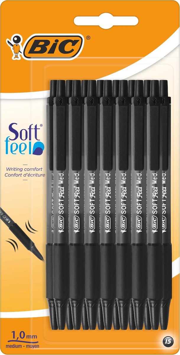 BIC Soft Feel Clic - Balpen - Comfortabele Grip - Pennen - Zwarte Inkt - Pen - 15 Stuks - afbeelding 1