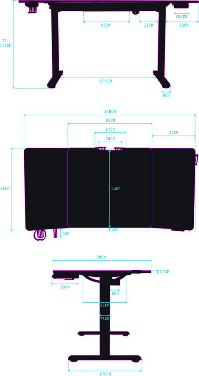 Ultradesk LEVEL V2 – Bureau voor Gaming, Home Office & Kantoor – Wit – Elektrisch verstelbaar – Incl. XL Muismat & Accessoires - afbeelding 2