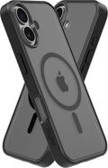 IYUPP Hoesje Geschikt voor iPhone 16 Hoesje - Geschikt voor MagSafe - Shockproof Back Cover - Mat Zwart Transparant - afbeelding 1
