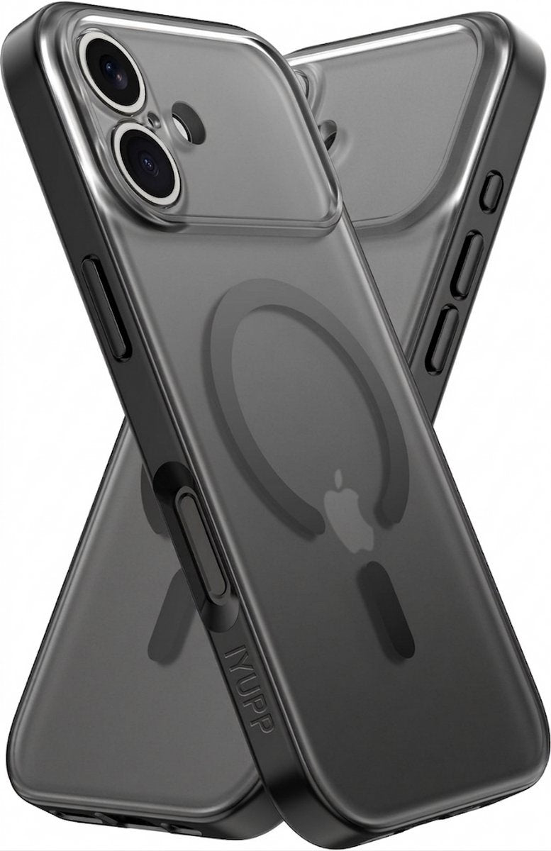 IYUPP Hoesje Geschikt voor iPhone 17 Hoesje - Geschikt voor MagSafe - Shockproof Back Cover - Mat Zwart Transparant - afbeelding 1
