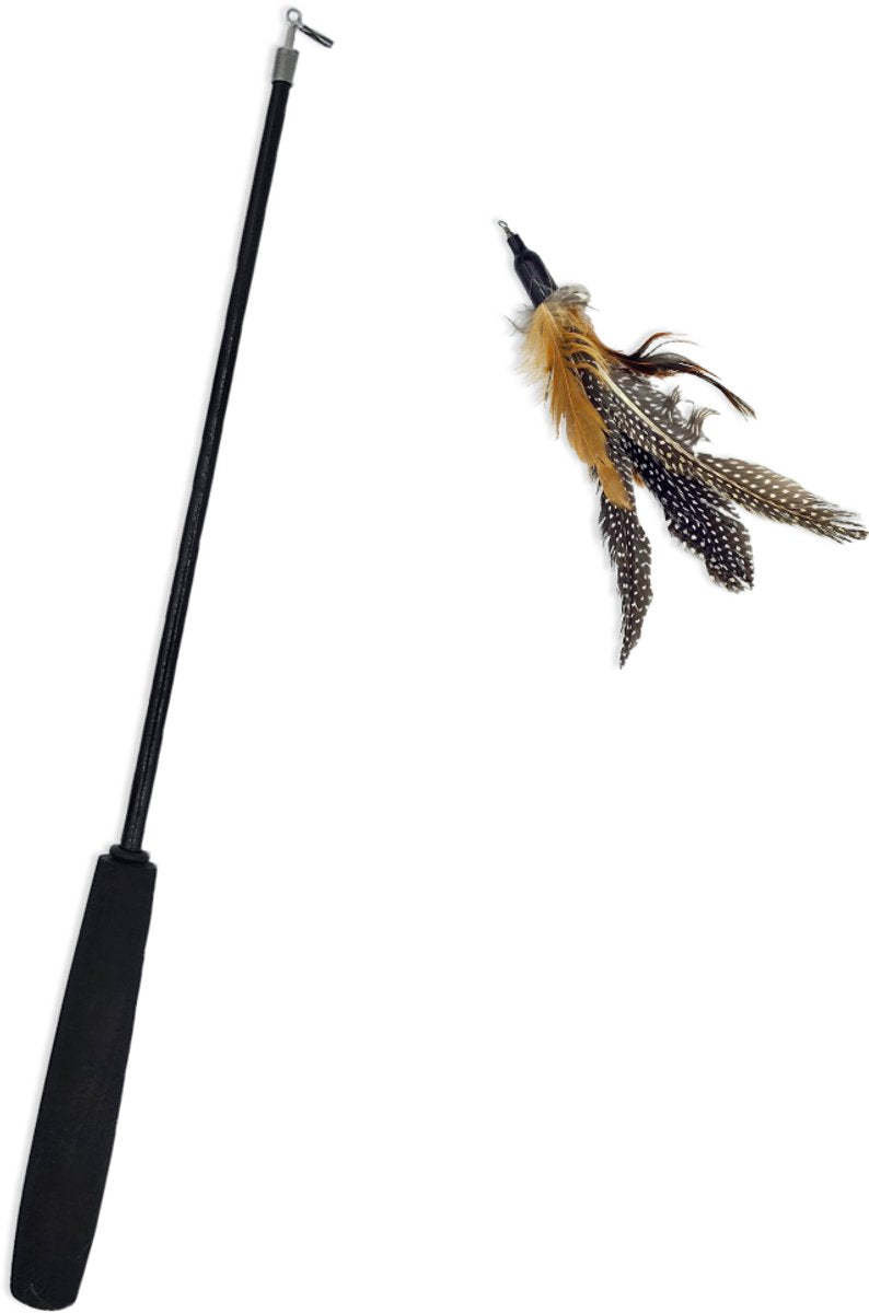Kattenhengel met Veertje – Bruin – Speeltje voor Katten – Incl. Hengel - afbeelding 1