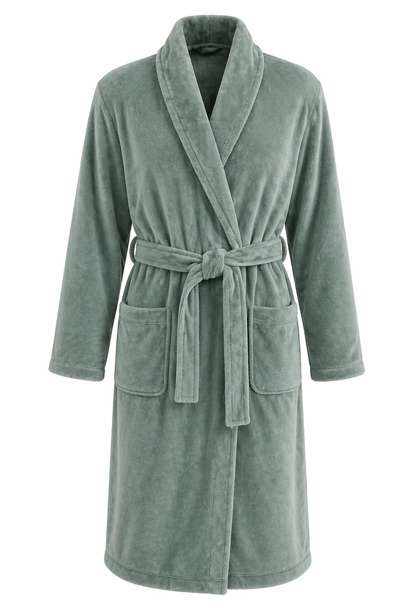 Unisex badjas fleece - ochtendjas - groen - afbeelding 1