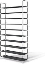 LifeGoods Schoenenrek - Schoenenkast - Voor 40 tot 50 Paar Schoenen - 10 Verstelbare Lagen - Schoenen Opbergsysteem - Kunststof – Zwart - afbeelding 1