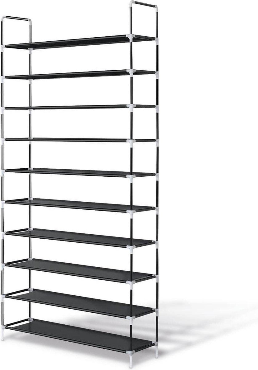LifeGoods Schoenenrek - Schoenenkast - Voor 40 tot 50 Paar Schoenen - 10 Verstelbare Lagen - Schoenen Opbergsysteem - Kunststof – Zwart - afbeelding 1