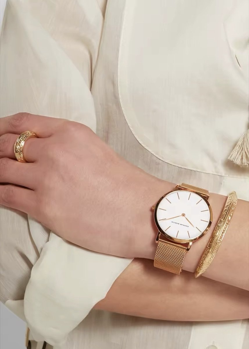 Hannah Martin Elegante Dameshorloge - Goudkleurig - Witte wijzerplaat - afbeelding 5