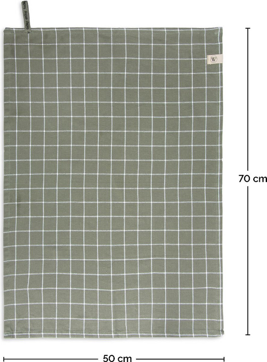 Walra Theedoeken Dry with Cubes, Stripes & Blocks - Keukenhanddoeken 3 x 50x70cm - Legergroen - afbeelding 3