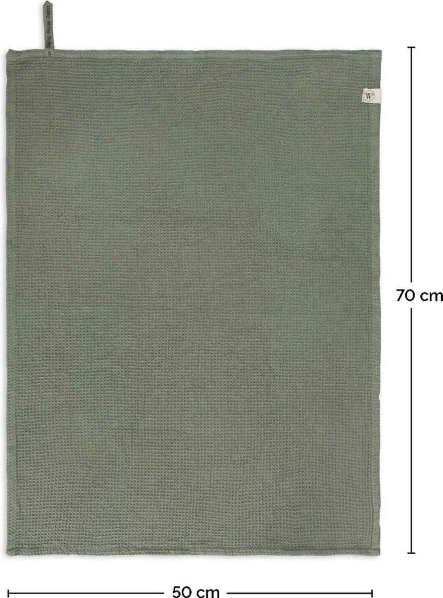 Walra Theedoeken Dry with Cubes, Stripes & Blocks - Keukenhanddoeken 3 x 50x70cm - Legergroen - afbeelding 5