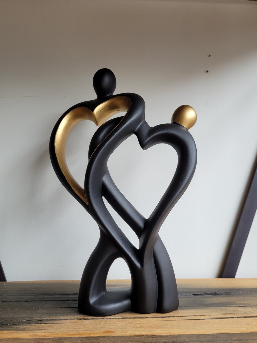 Gilde Handwerk Sculptuur Beeld Door het hart verbonden Keramiek zwart goud -18x7x29 cm - afbeelding 3