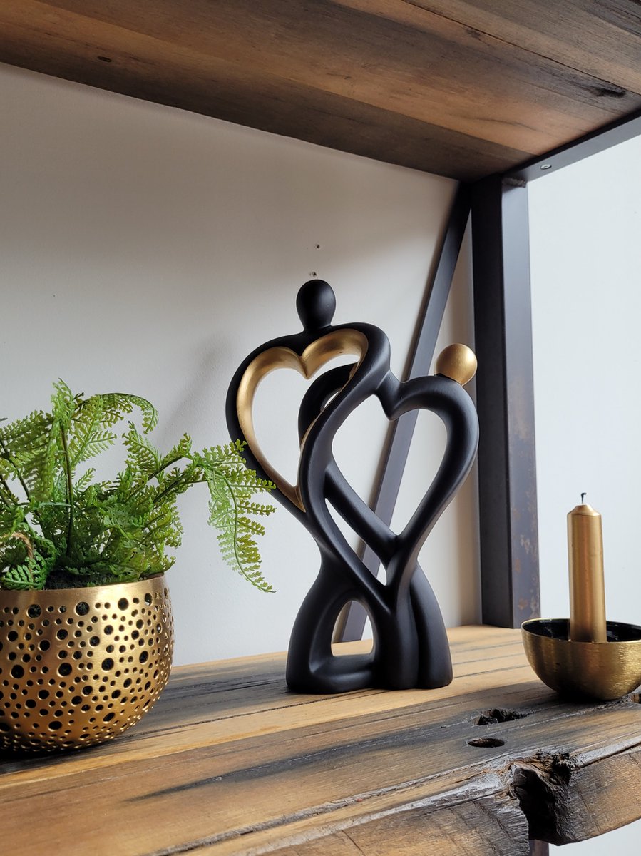 Gilde Handwerk Sculptuur Beeld Door het hart verbonden Keramiek zwart goud -18x7x29 cm - afbeelding 2