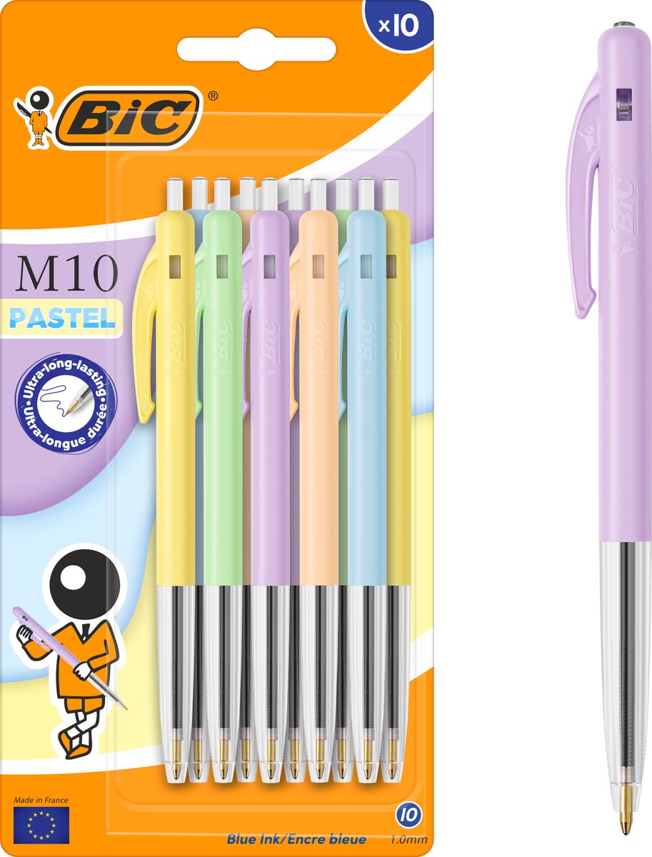 BIC M10 Original Pastel - Balpennen - Pen - Uitschuifbaar - Klikmechanisme - Balpen - Pennen - 10 Stuks - afbeelding 1