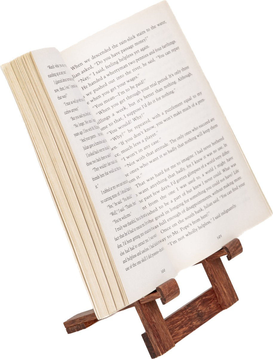 QUVIO Klein Boekenstandaard - Boekenhouder - Kookboek standaard - Leesstandaard - Book holder - Kookboekstandaard - Boekhouder - Tablet houder - Hout - Donkerbruin - Klein - Geschikt voor boeken tot A5 formaat of tablet - afbeelding 5