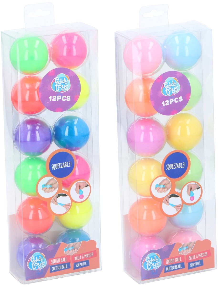 Eddy Toys Squish Ball - 33286 - Squishybal 12 Stuks Set - Quetschball Squeezable - Knijpbal - 12 Stuks - 3,5 cm - 1 Willekeurige Kleur Set - afbeelding 2