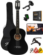 Finesse Akoestische Gitaar - met Videocursus - Nylon Snaren - Klassieke Gitaar - Spaanse Gitaar - Kind - Volwassenen - Zwart - afbeelding 1