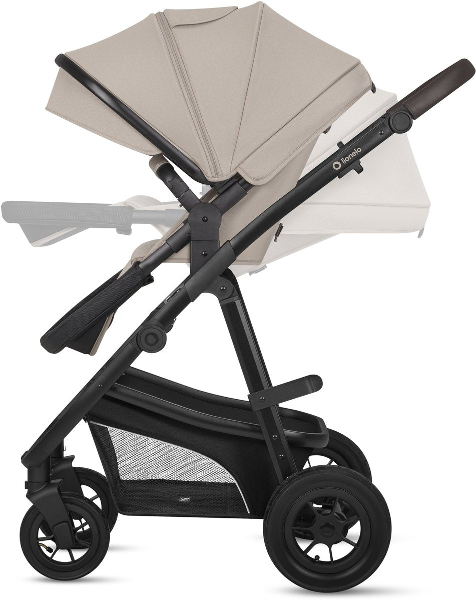 Lionelo Bianka Kinderwagen 3 in 1 - Reiswieg + Wandelwagen + Autostoel - Grote Luchtbanden, Volledige Vering - Inklapbaar - Verstelbare duwstang - Buggy Omkeerbare Zitting - 0-22kg - Accessoireset - Beige - afbeelding 3
