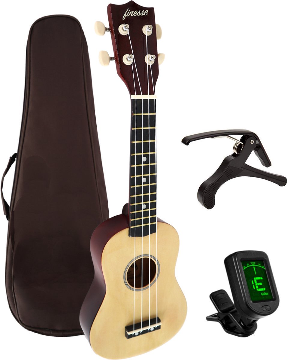 Finesse Ukelele - Starterset - 21" - Ukulele - Kind - Muziekinstrument - Houtkleurig - afbeelding 1