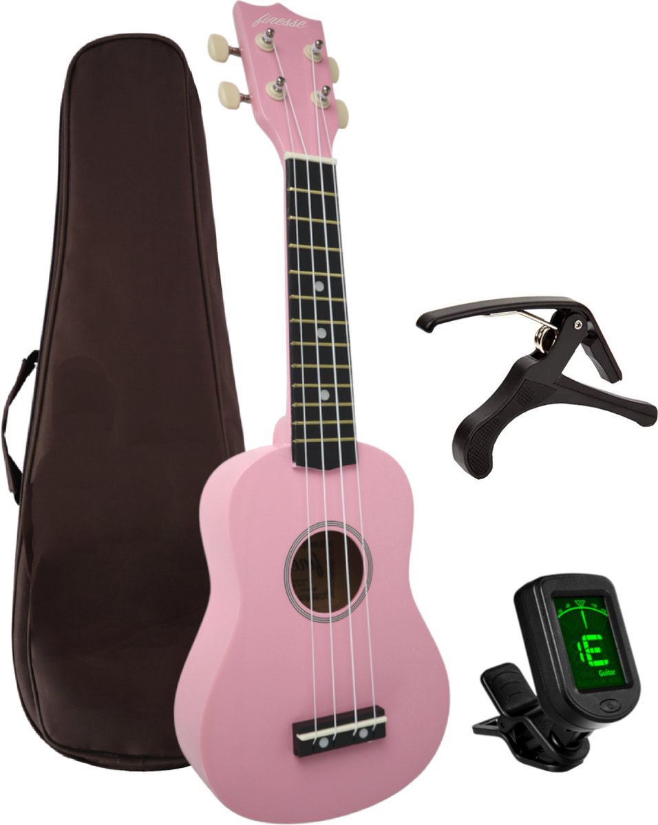 Finesse Ukelele - Starterset - 21" - Ukulele - Kind - Muziekinstrument - Roze - afbeelding 1
