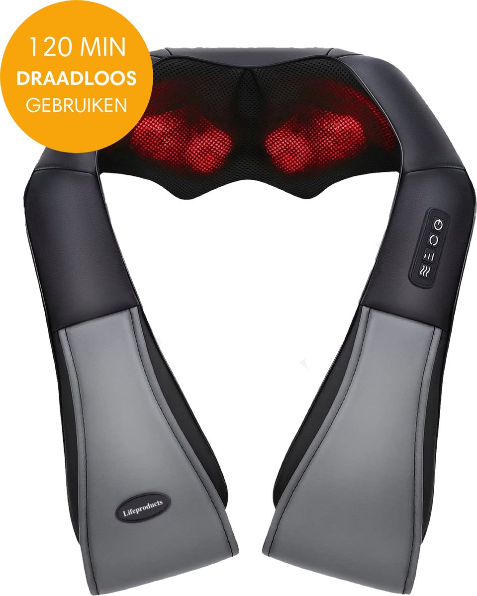 Lifeproducts Shiatsu Massagekussen Draadloos - Elektrisch Nekmassage Apparaat - Massage Apparaten - afbeelding 1