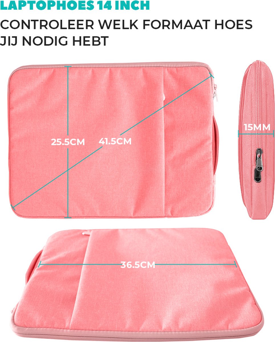 Coverzs Luxe Laptoptas - 14 inch - Roze - afbeelding 2