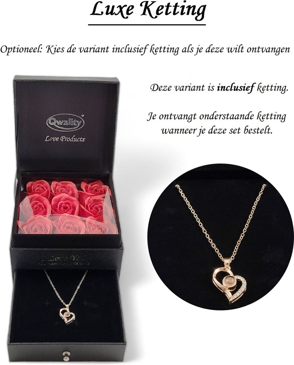 Rozen in Luxe Giftbox mét Ketting - Rozenbox - Moederdag - Cadeau voor vriendin moeder haar - Qwality® - afbeelding 5