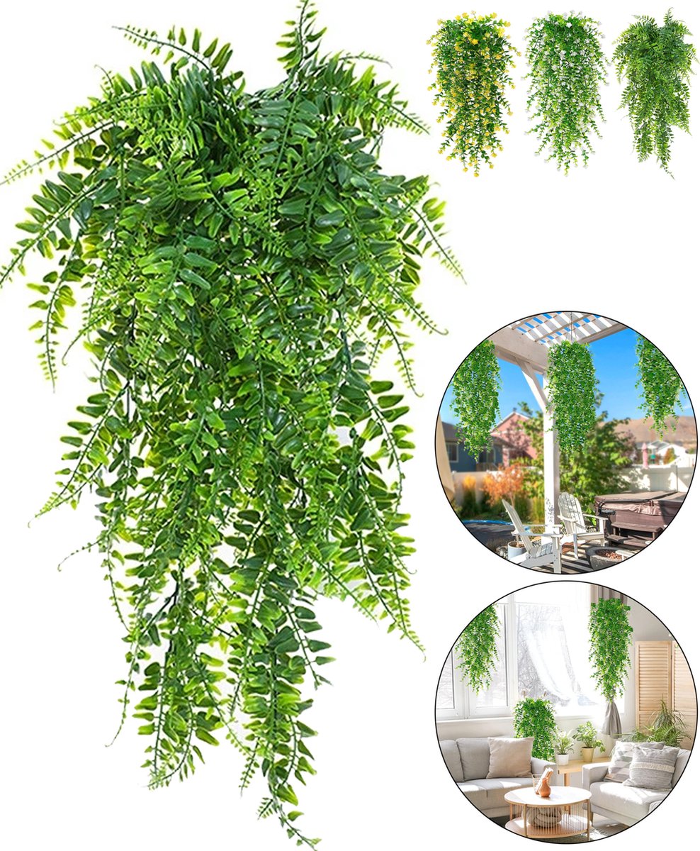 Boncy® Premium Kunstplant - 2 Stuks - Hangplant Groen Kunstplanten - Nep planten voor Binnen en Buiten - Kamer Decoratie - Nepplanten Kunst plant - Kunstbloemen - afbeelding 1