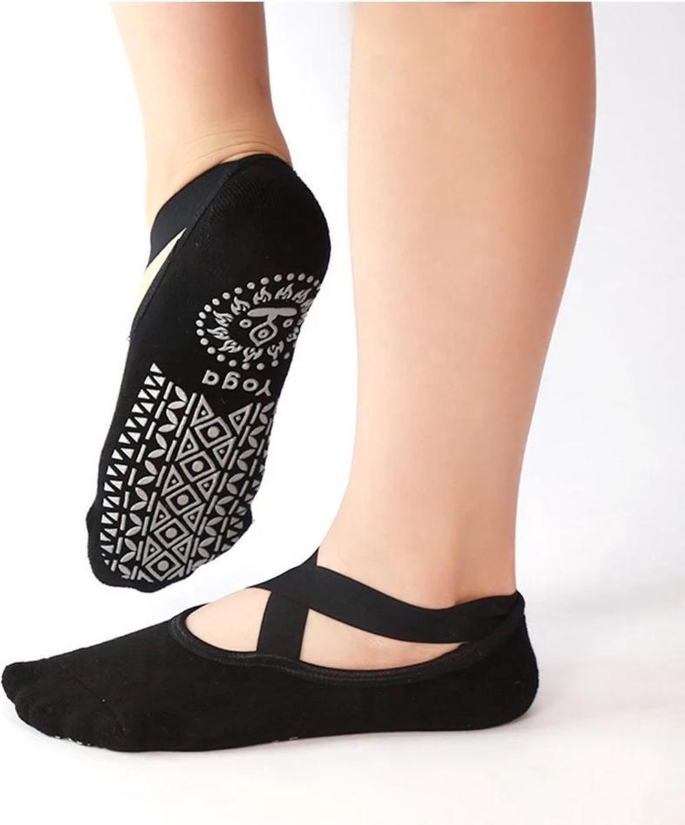 Sportsokken - Geschikt voor Yoga & Pilates sokken met antislip - 'Ballerina Yoga' - dichte tenen - zwart - afbeelding 2