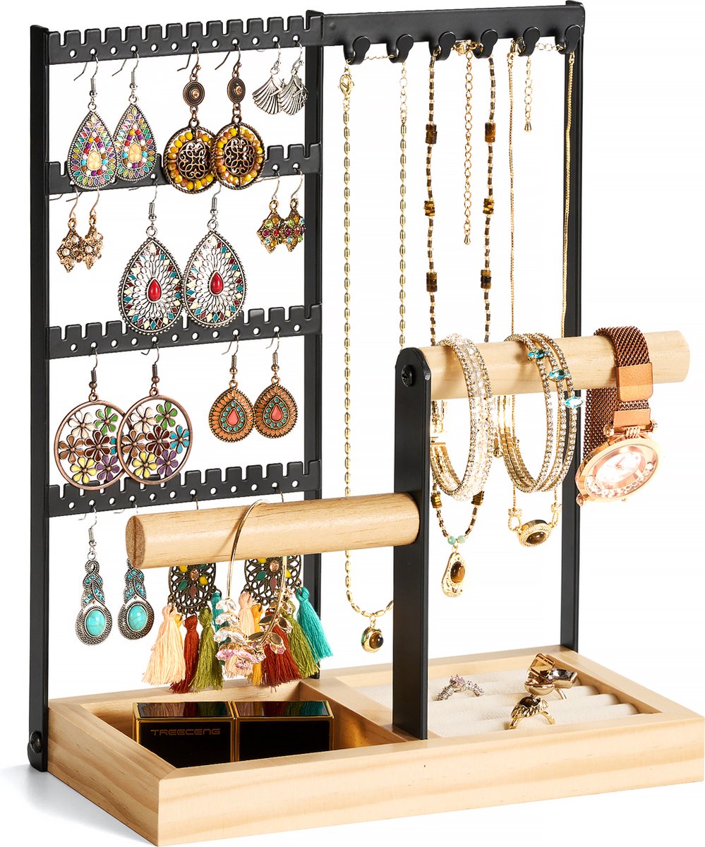 YONO Sieradenhouder - Sieradenrekje - Organizer voor Oorbellen - Kettingen - Armbanden - Opbergen - Houder - Zwart - afbeelding 1